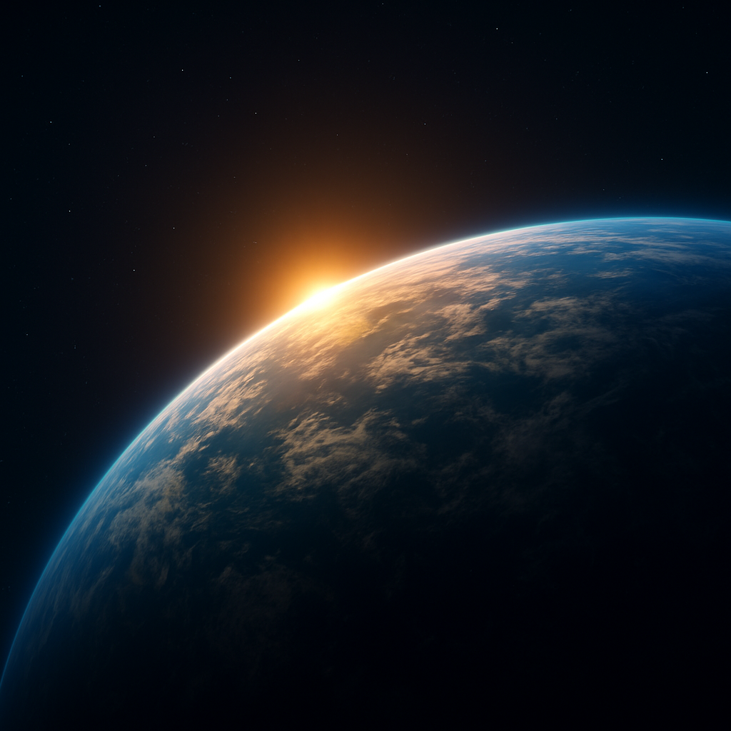 Earth seen from orbit at sunrise